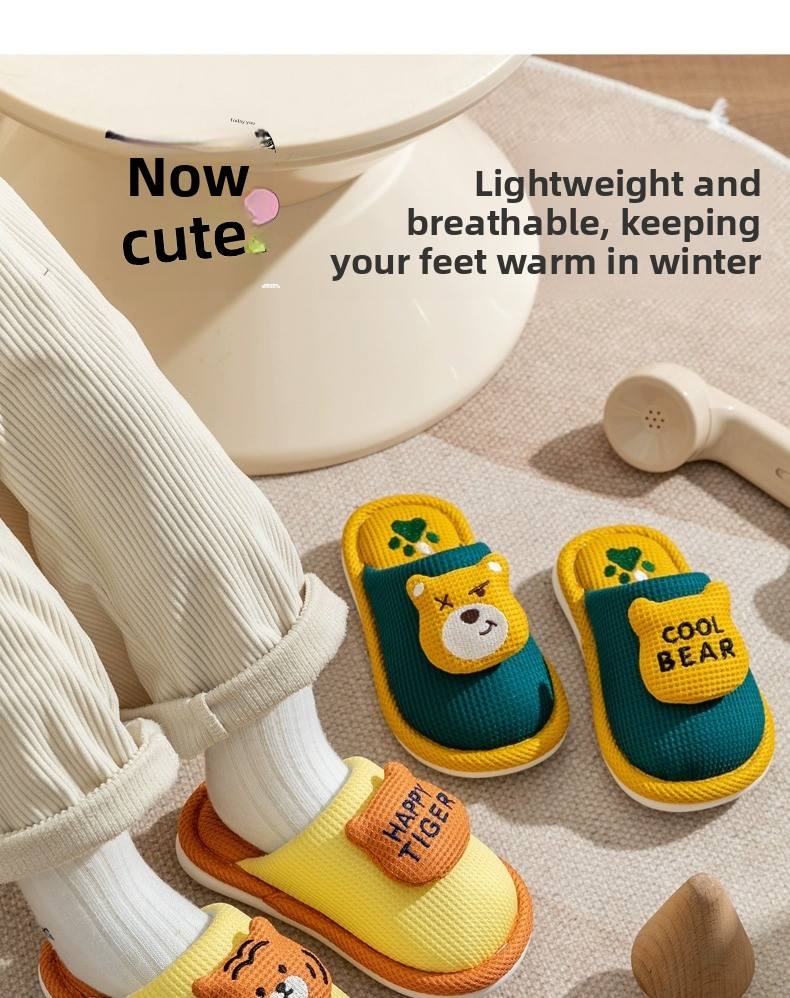 Cute Animal Plush Cotton Slippers Non-Slip Warm Indoor Home Slippers for Kids Unisex