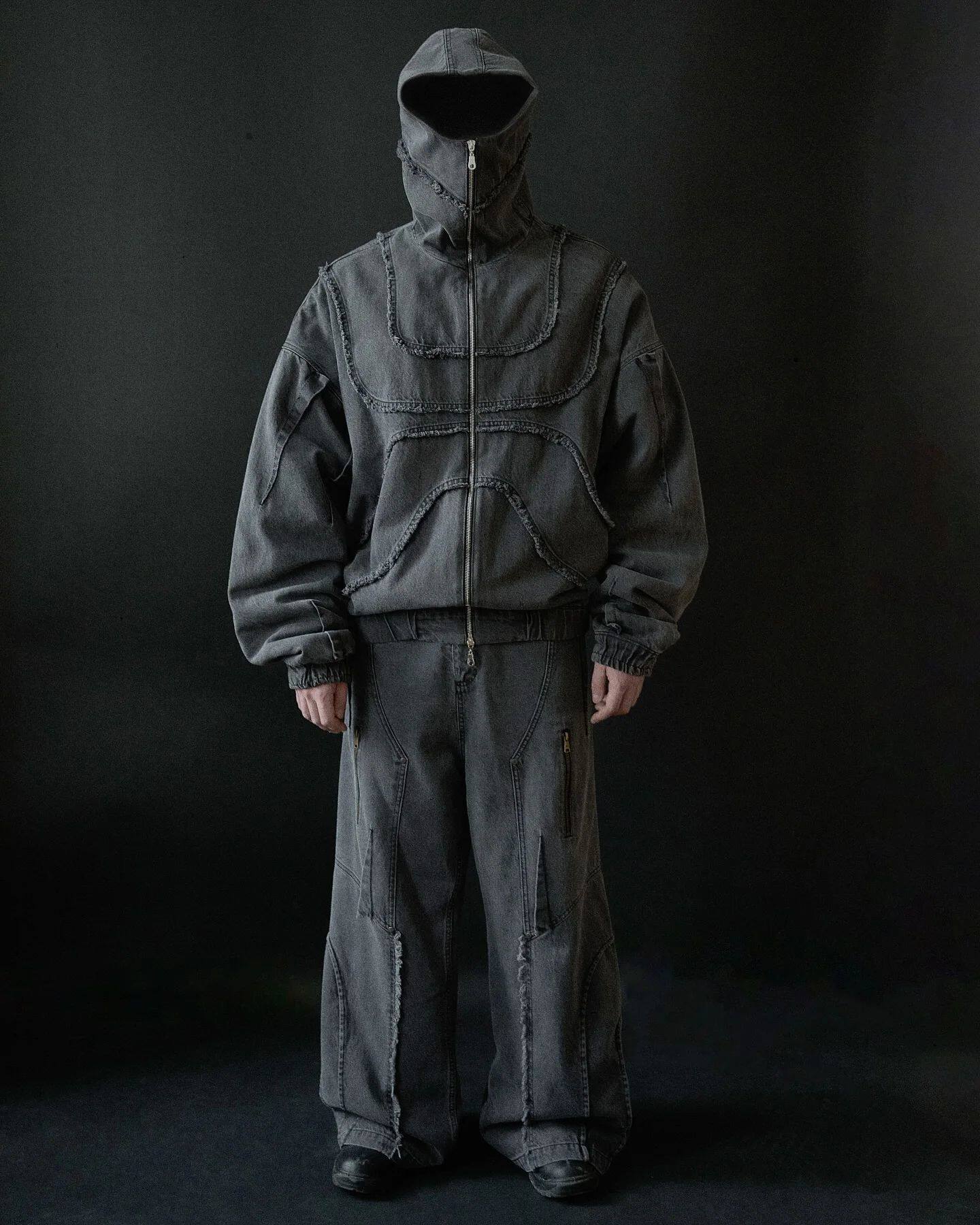 Washed Denim Jacket, Y2K Double Zipper, Flared Oversized Unisex Streetwear