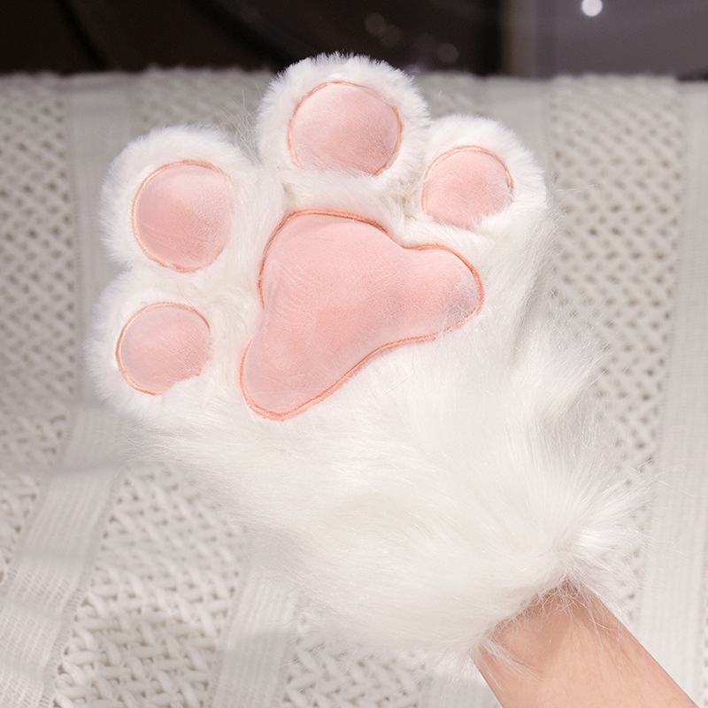 Kawaii Cat Paw Thickened Plush Winter Gloves and Wings Costume Accessories Set