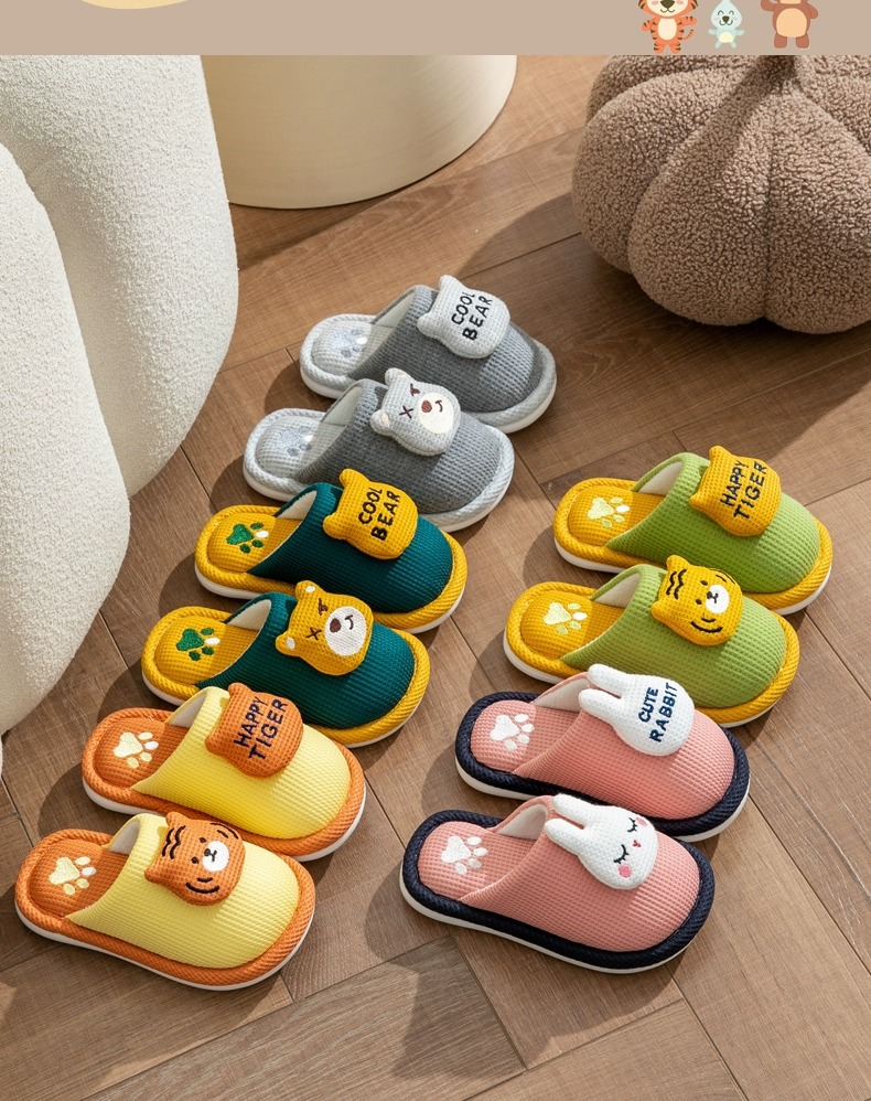 Cute Animal Plush Cotton Slippers Non-Slip Warm Indoor Home Slippers for Kids Unisex