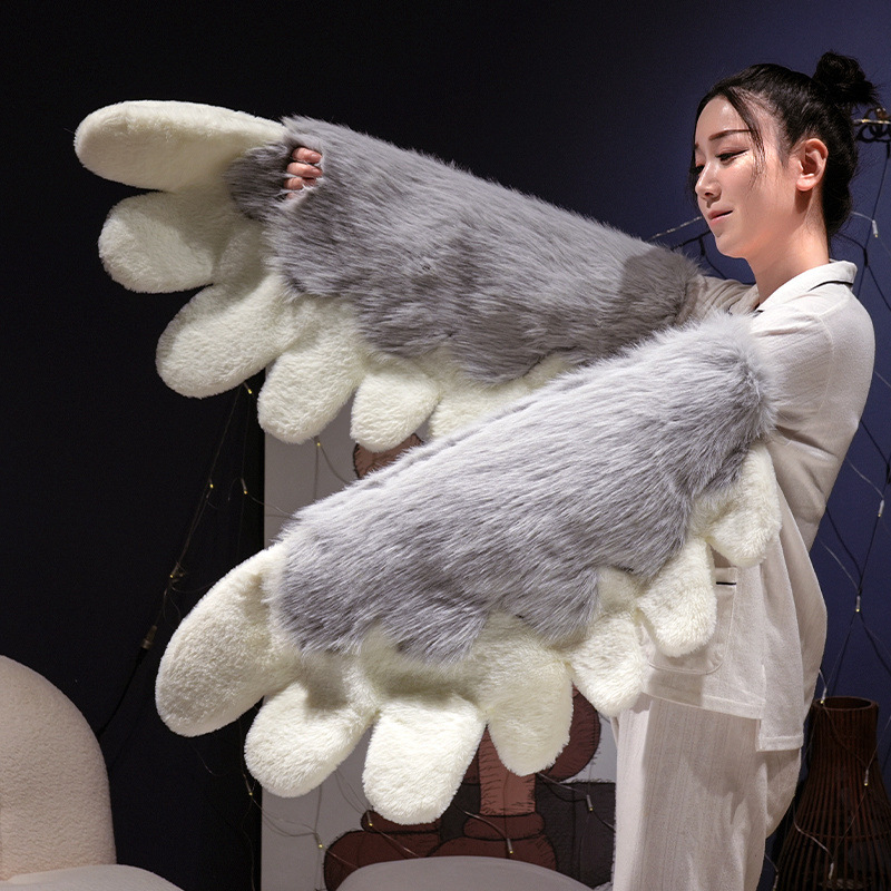Kawaii Cat Paw Thickened Plush Winter Gloves and Wings Costume Accessories Set