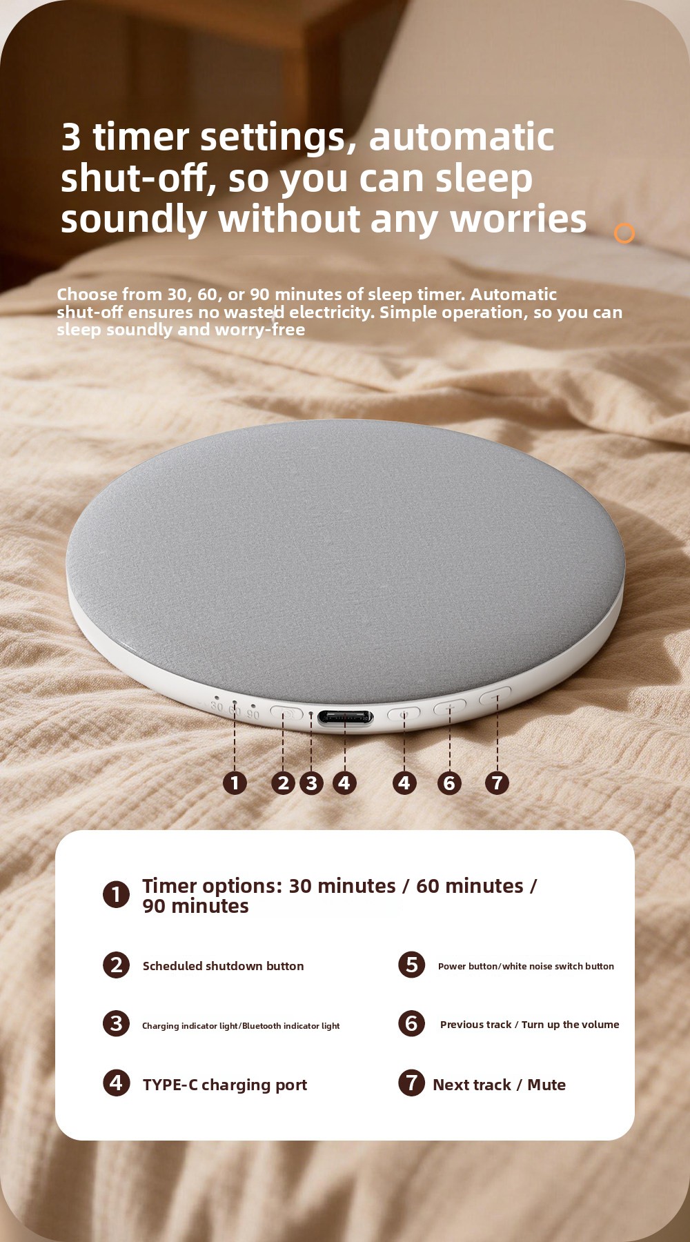 Bluetooth Pillow Speaker with HIFI Sound and Sleep White Noise