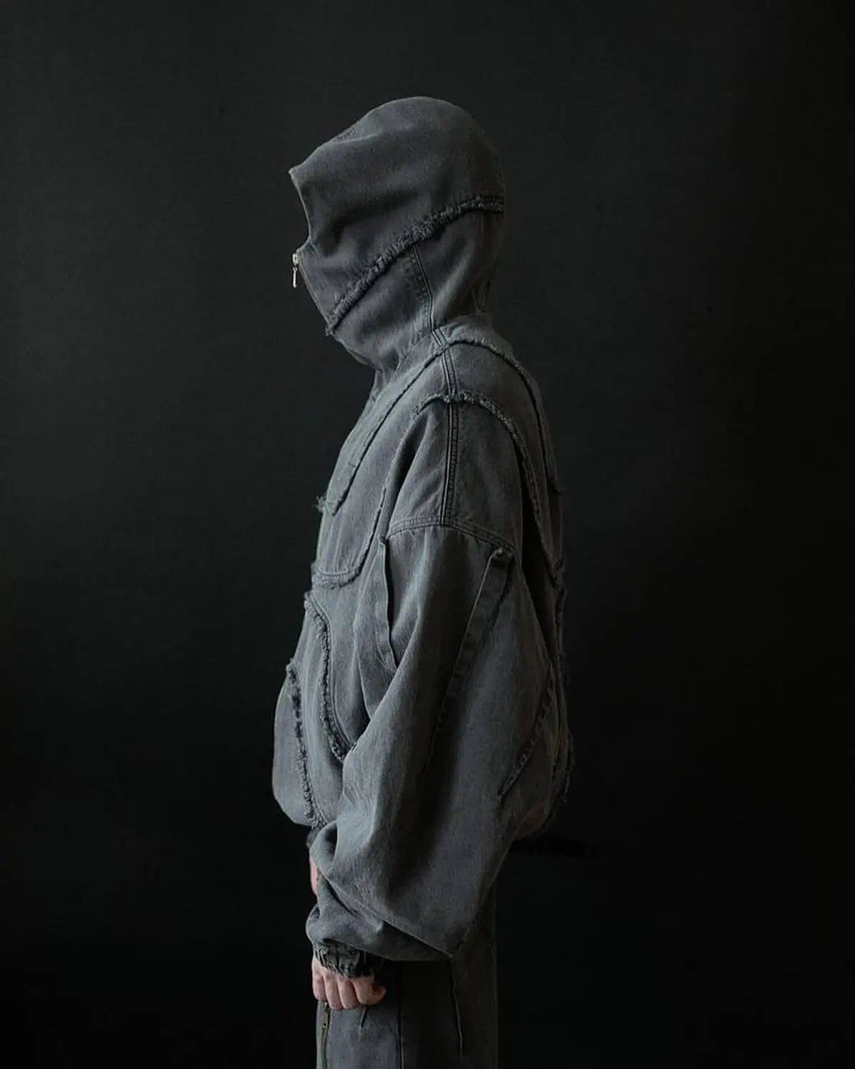 Washed Denim Jacket, Y2K Double Zipper, Flared Oversized Unisex Streetwear