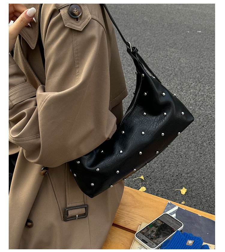Vintage Rivet Detail PU Leather Crossbody Shoulder Bag