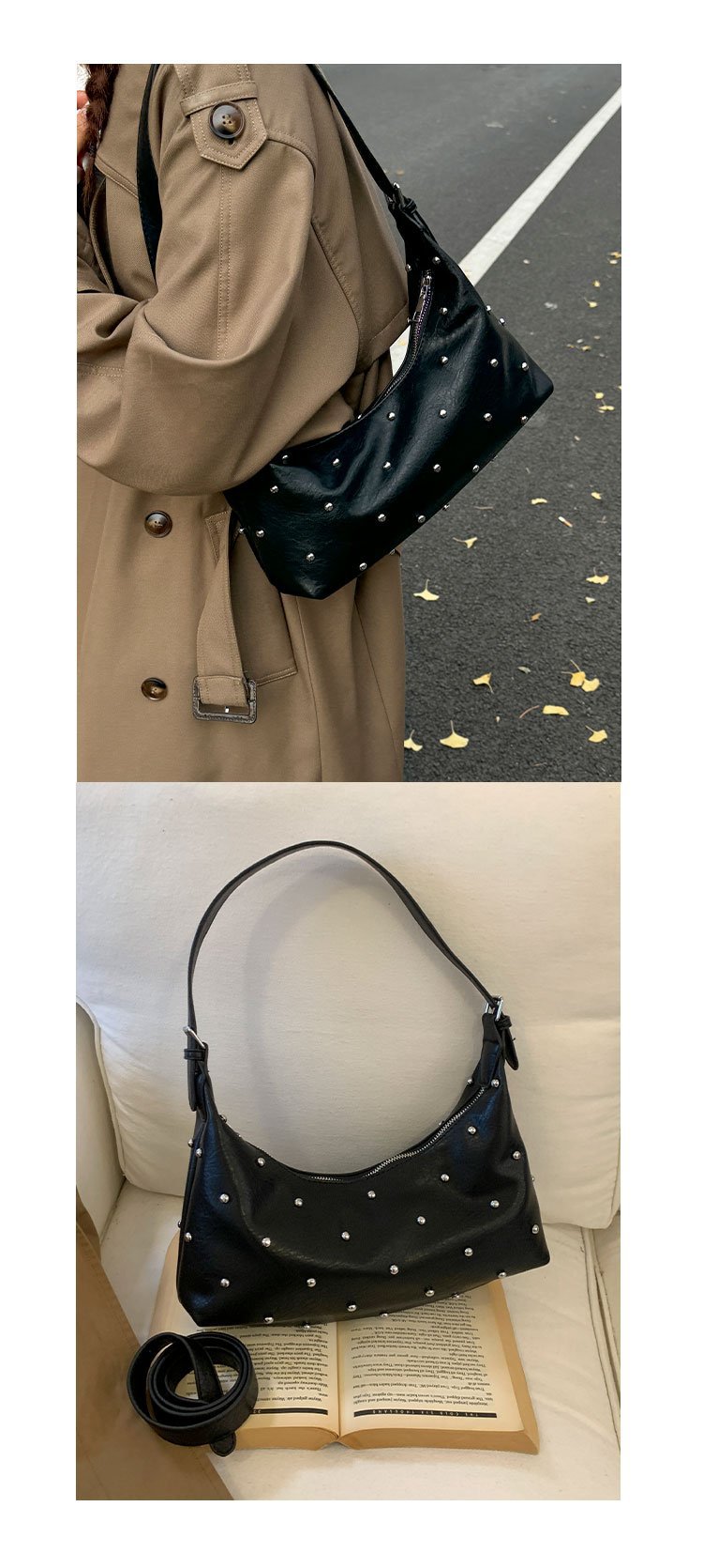 Vintage Rivet Detail PU Leather Crossbody Shoulder Bag
