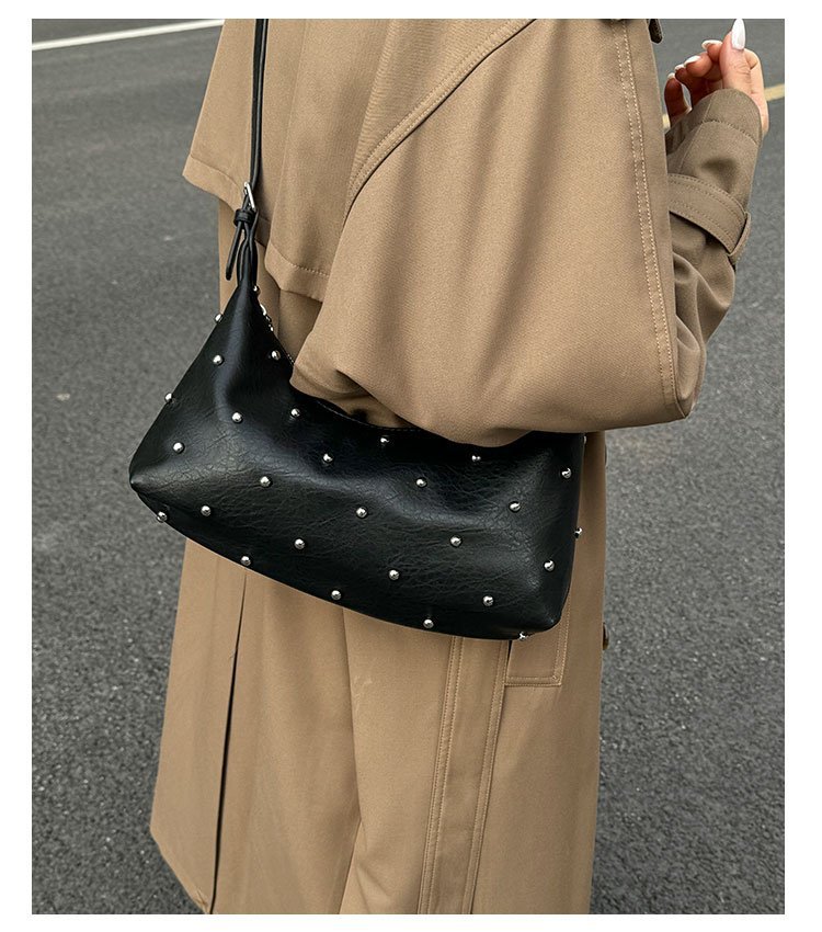 Vintage Rivet Detail PU Leather Crossbody Shoulder Bag
