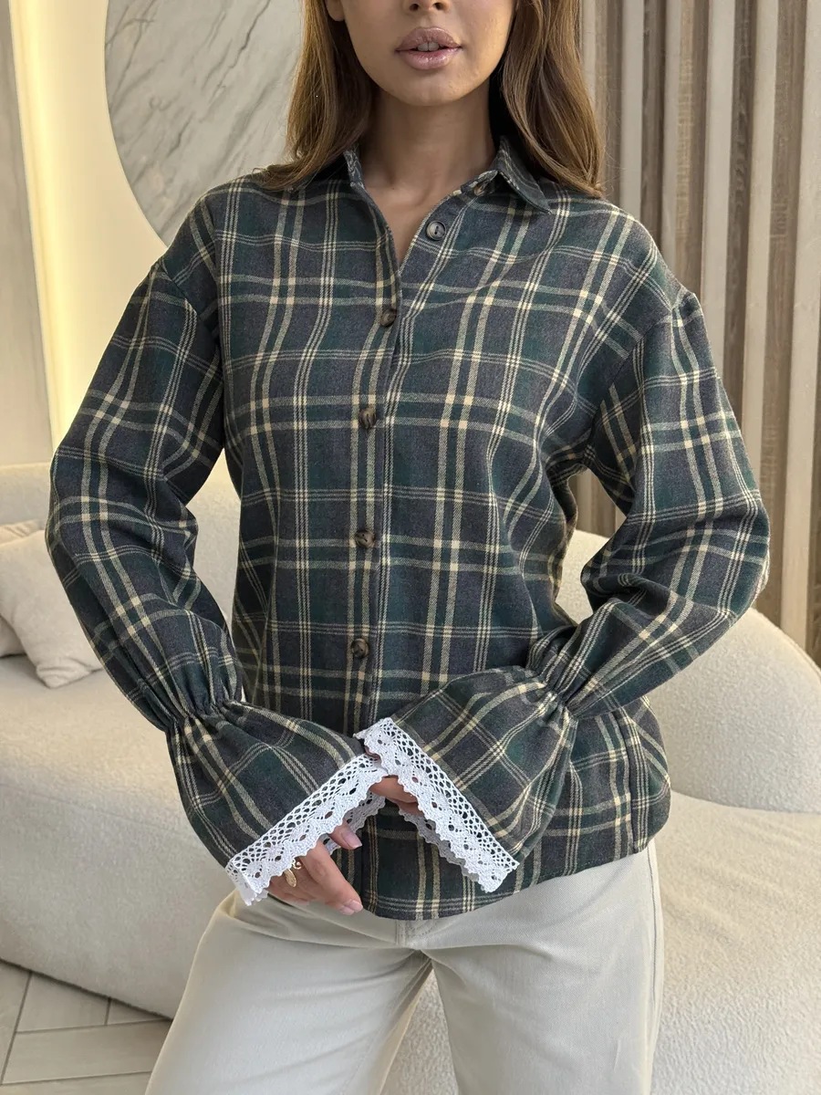 Women's Loose Long Sleeve Button-Up Shirt with Chest Pocket