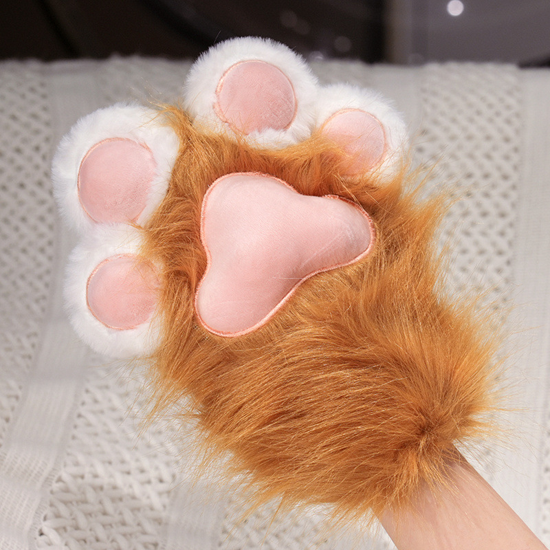 Kawaii Cat Paw Thickened Plush Winter Gloves and Wings Costume Accessories Set
