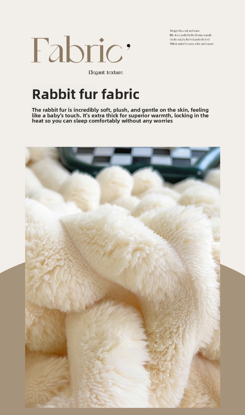 Double-Sided Faux Rabbit Fur Plush Blanket, Solid Color