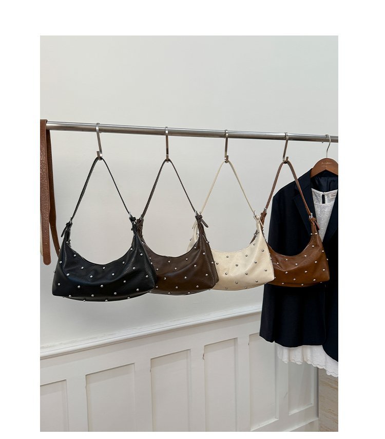 Vintage Rivet Detail PU Leather Crossbody Shoulder Bag