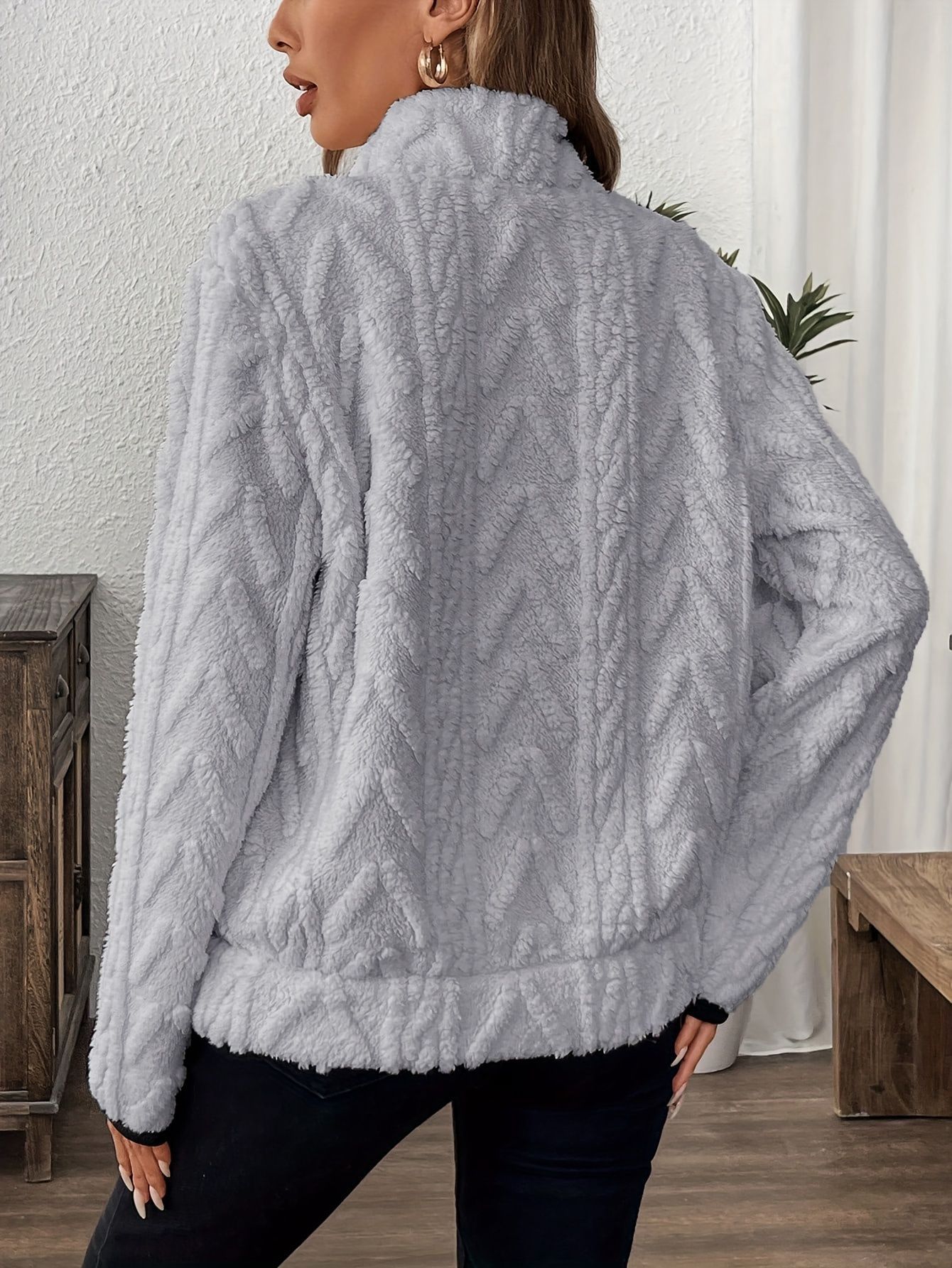 Women's Jacquard Fleece Half-Zip Lapel Sweatshirt