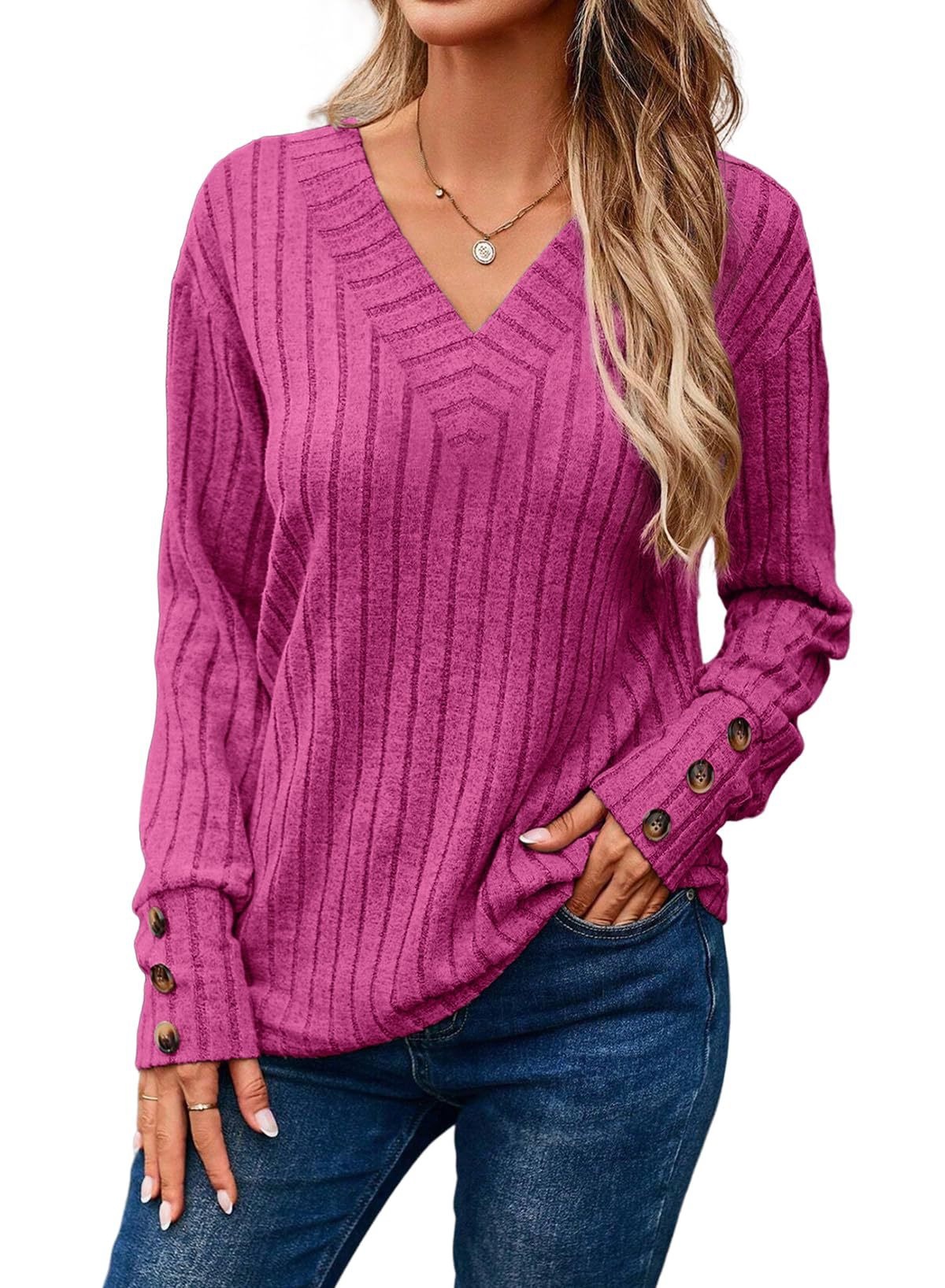 Women's long sleeve V-neck shirt