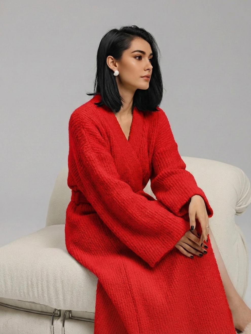 Extra-Thick Soft Fleece Bathrobe with Belt, Long Sleeve, One Size