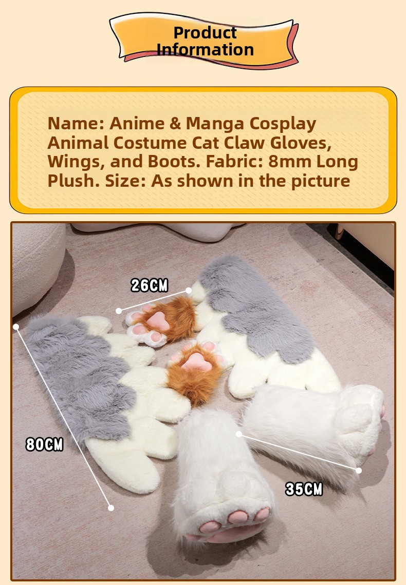 Kawaii Cat Paw Thickened Plush Winter Gloves and Wings Costume Accessories Set