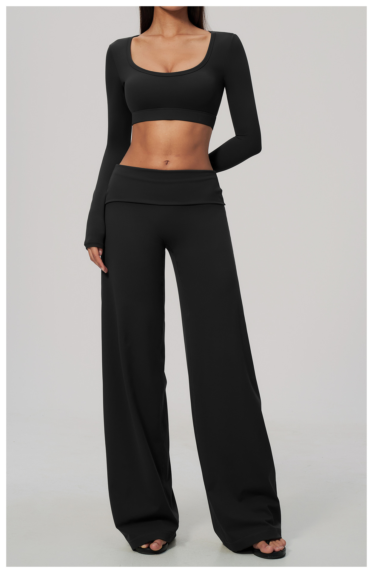 Women's Brushed Fold-Over Waist Wide-Leg Pants