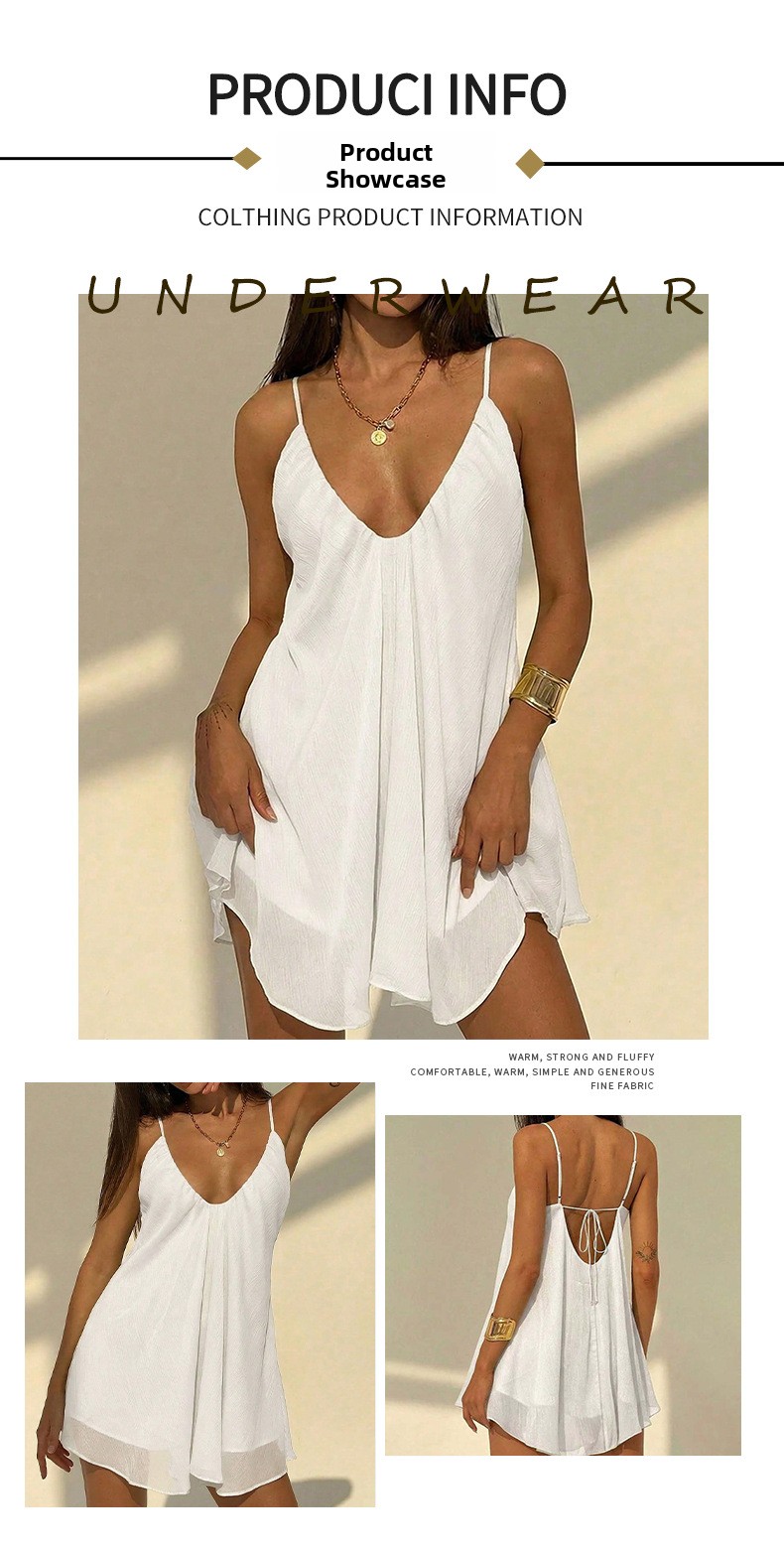 Women's Pure White Slim Fit Sleeveless Chiffon Strap Mid-Length Dress