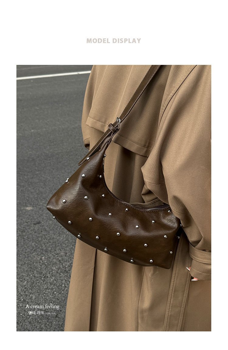 Vintage Rivet Detail PU Leather Crossbody Shoulder Bag