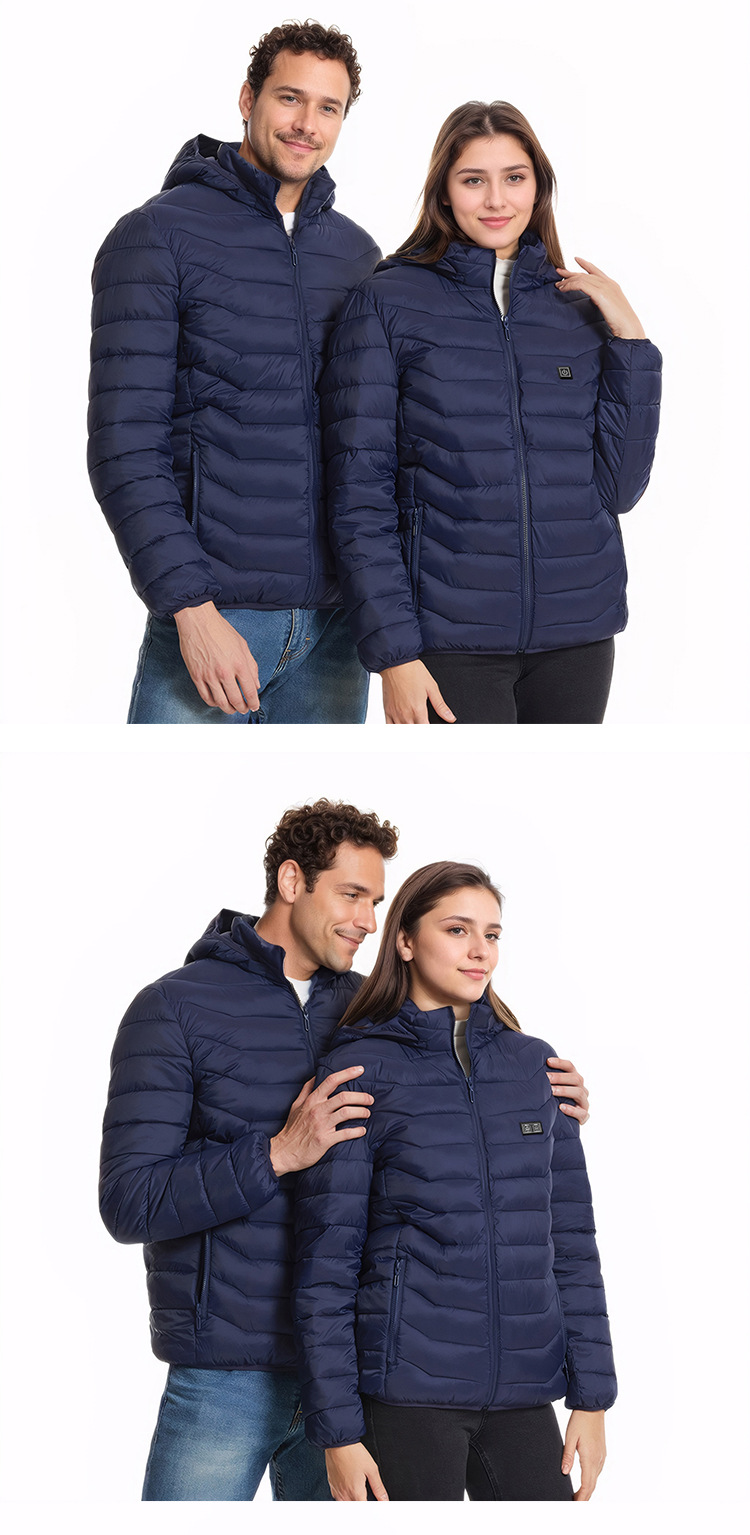 Unisex USB Heated Hooded Padded Jacket with 21 Heating Zones
