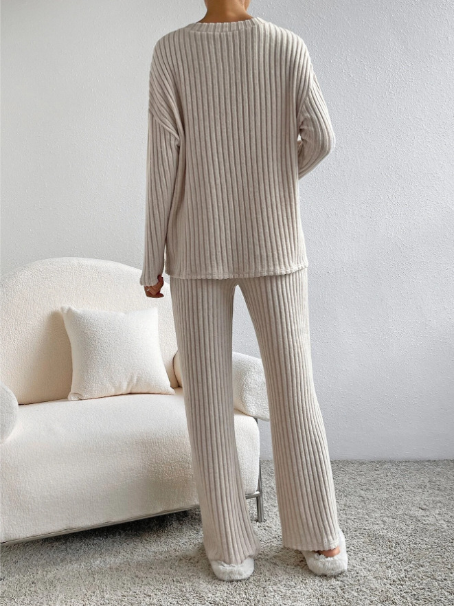 Women's V-Neck Ribbed Knit Two-Piece Set