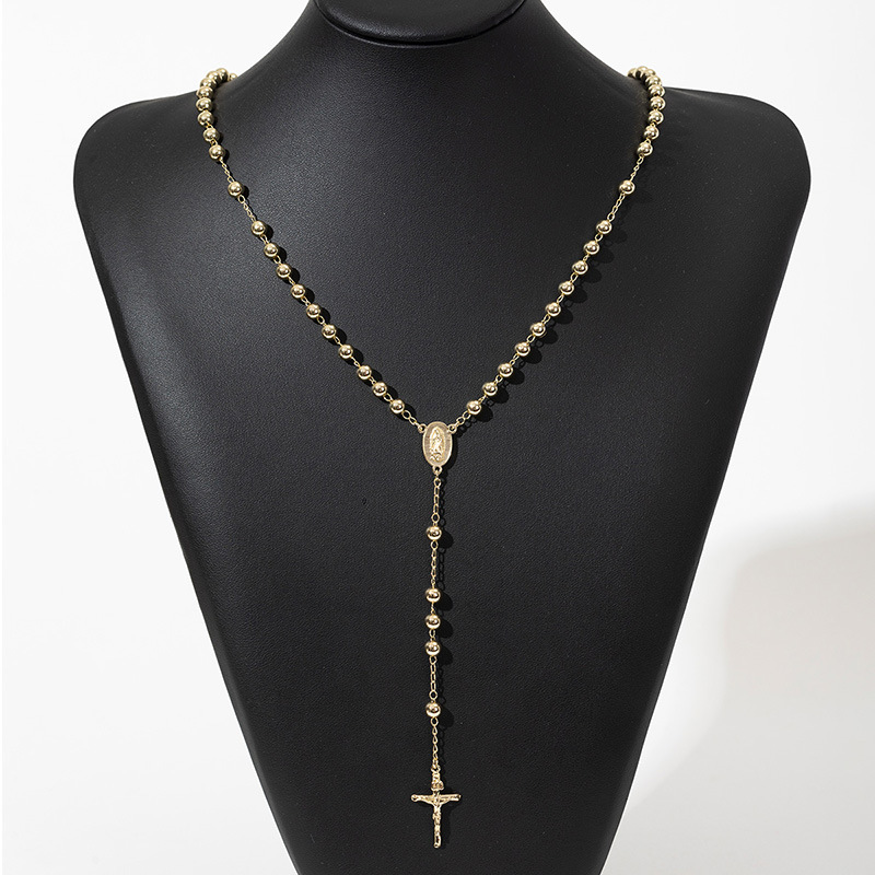 Light Luxury Gold Cross Pendant Long Bead Chain