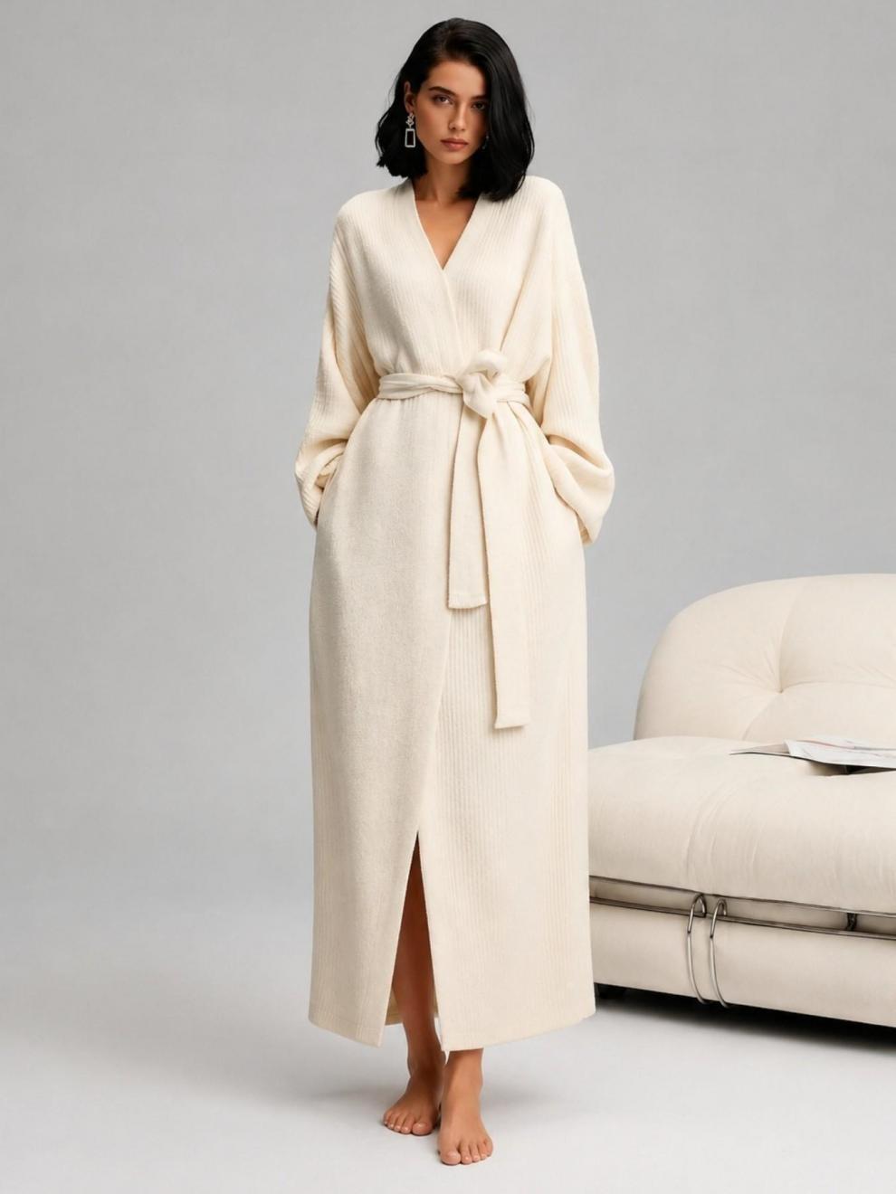 Extra-Thick Soft Fleece Bathrobe with Belt, Long Sleeve, One Size