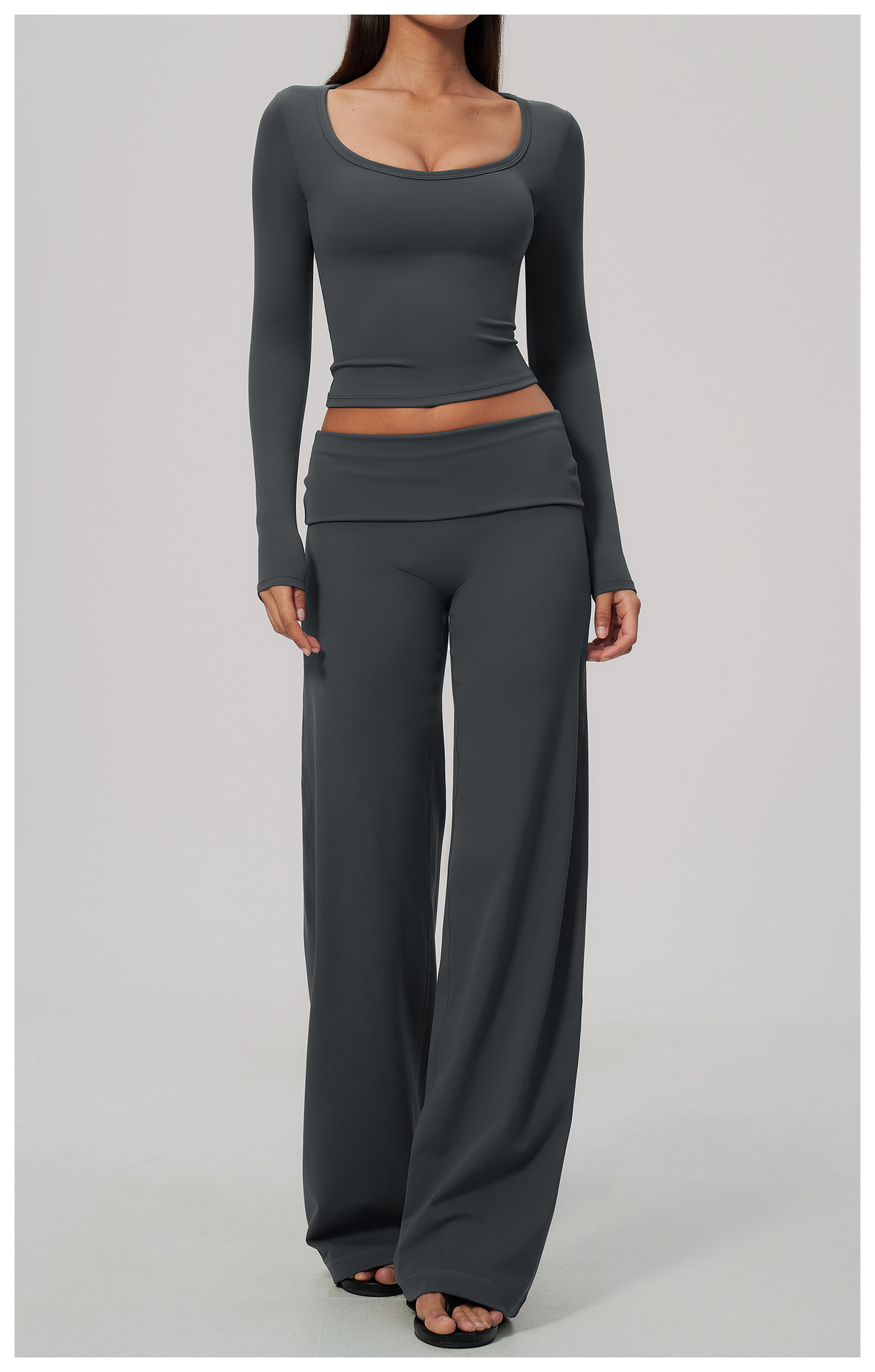 Women's Brushed Fold-Over Waist Wide-Leg Pants
