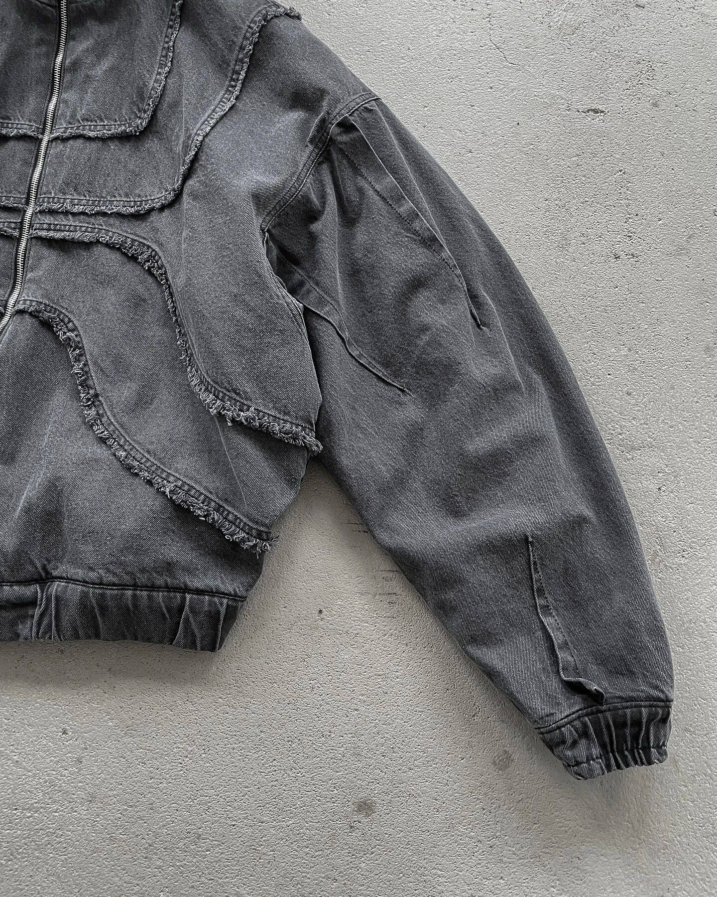 Washed Denim Jacket, Y2K Double Zipper, Flared Oversized Unisex Streetwear