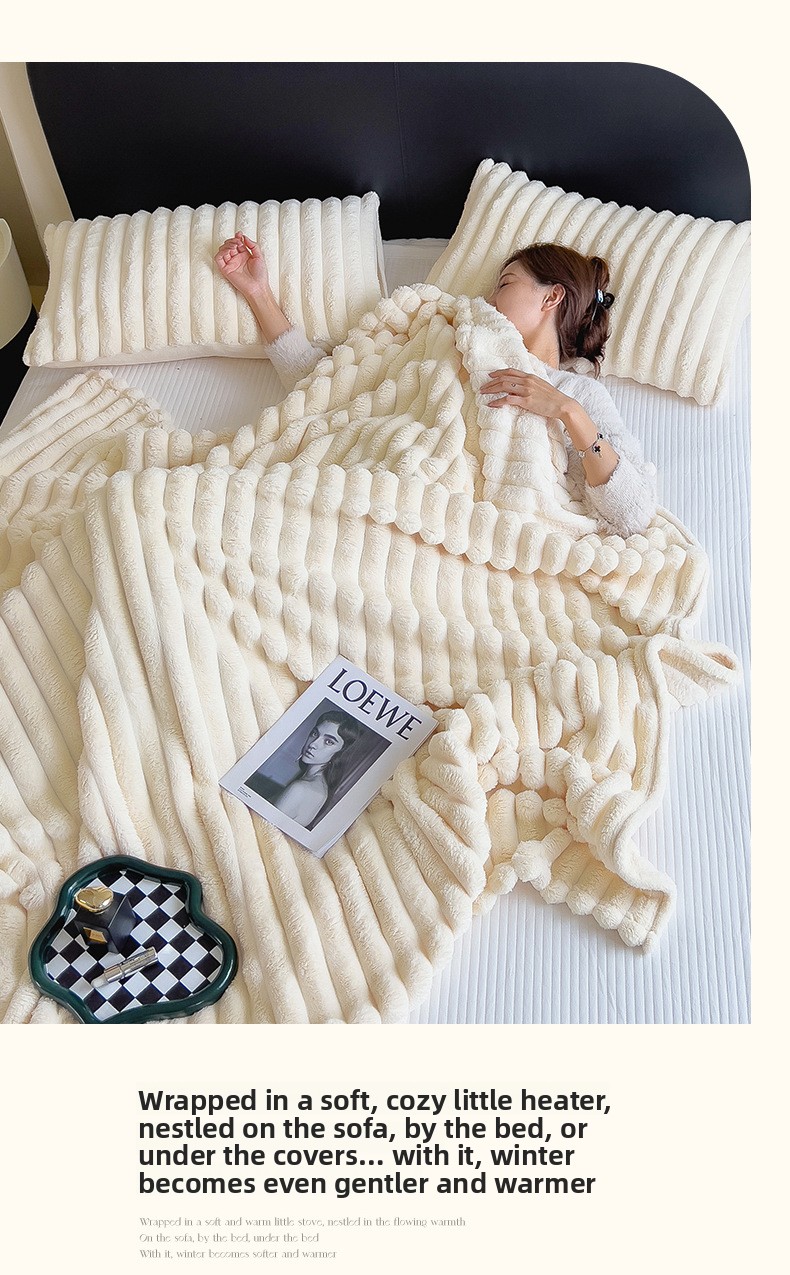 Double-Sided Faux Rabbit Fur Plush Blanket, Solid Color