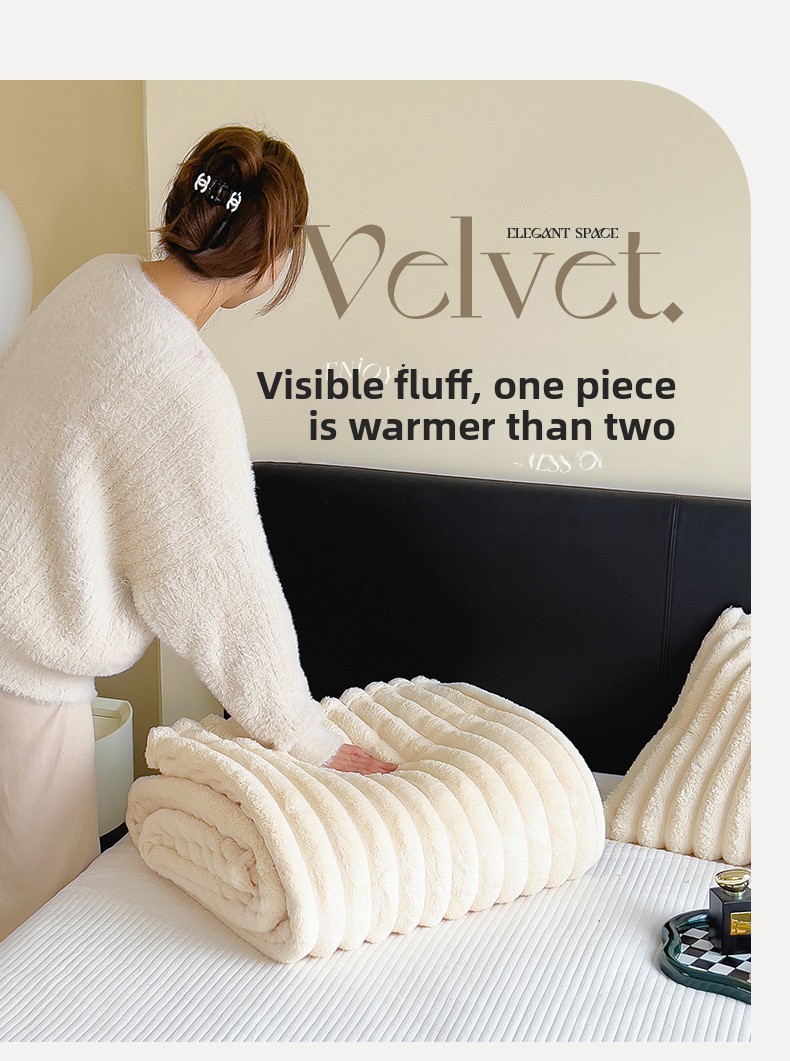 Double-Sided Faux Rabbit Fur Plush Blanket, Solid Color