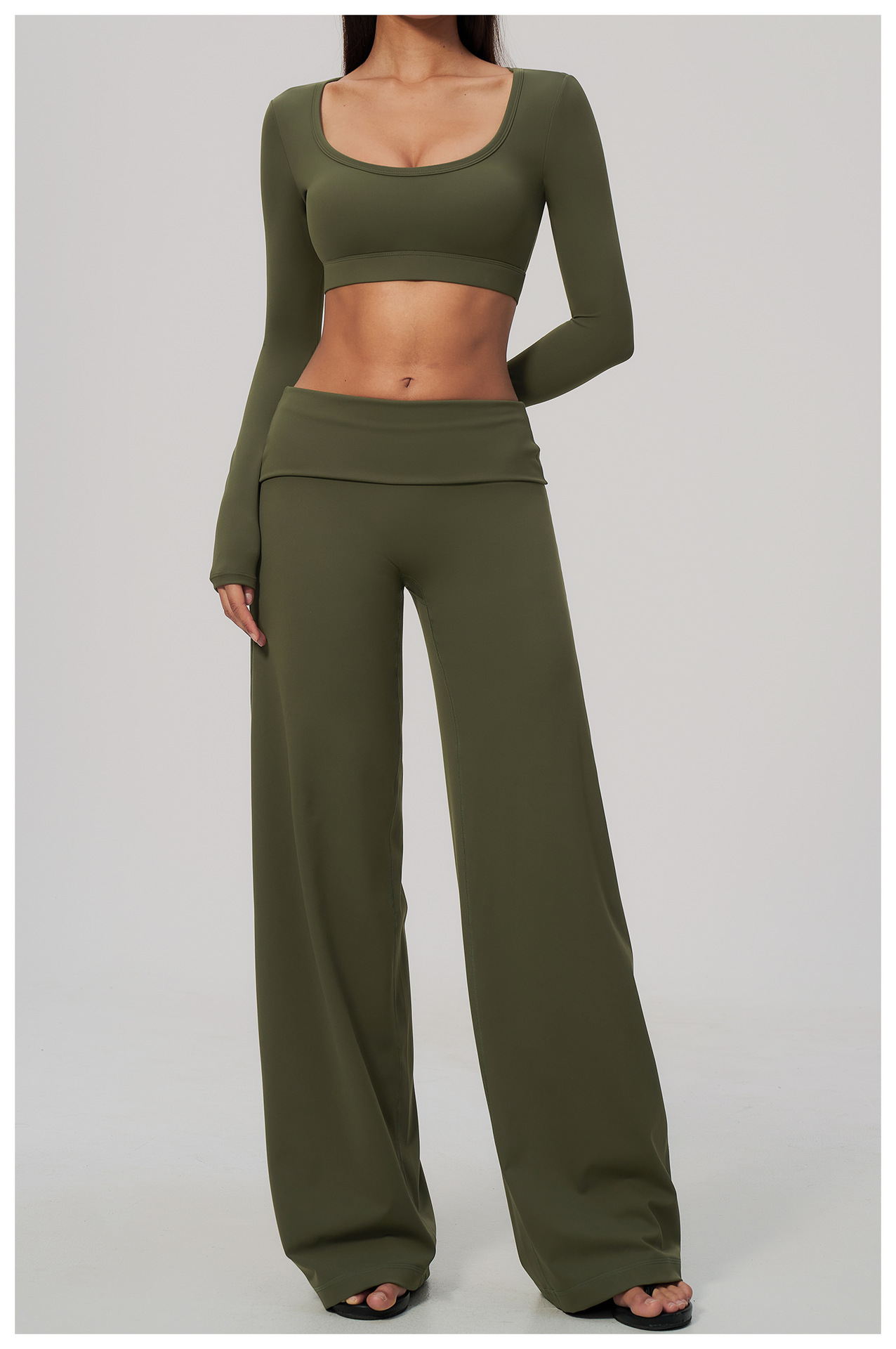 Women's Brushed Fold-Over Waist Wide-Leg Pants