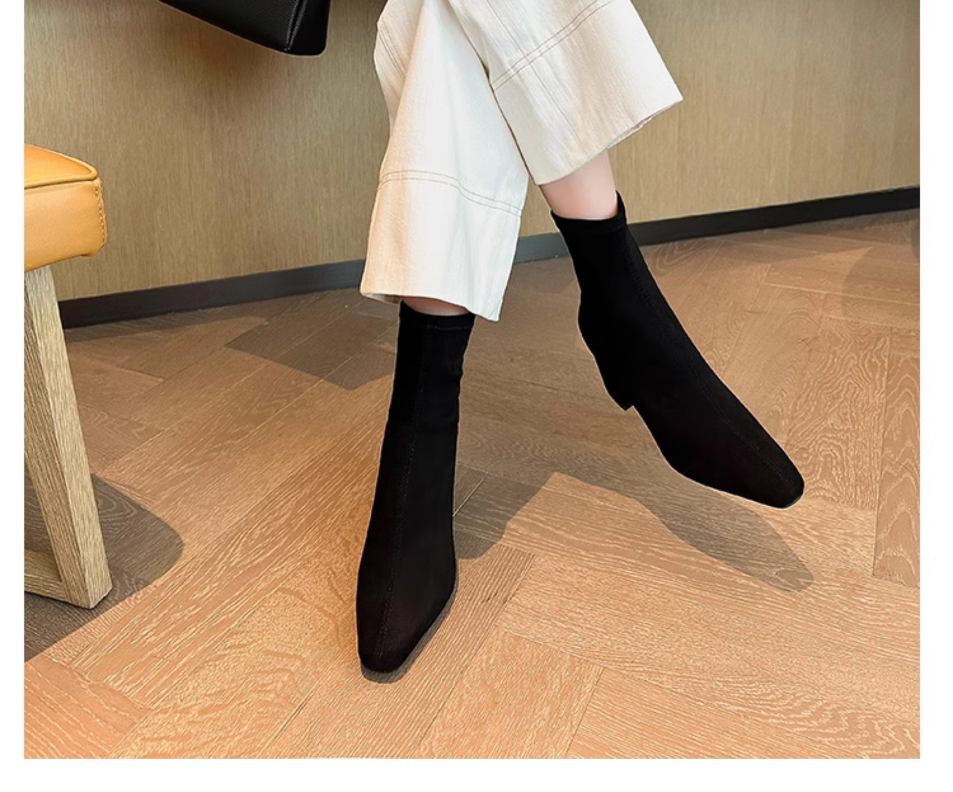 Women Suede Square Toe Thick Heel Back Zipper Short Boots