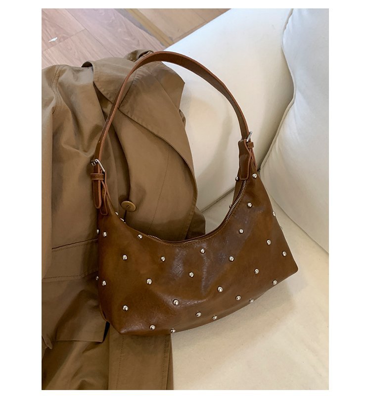 Vintage Rivet Detail PU Leather Crossbody Shoulder Bag