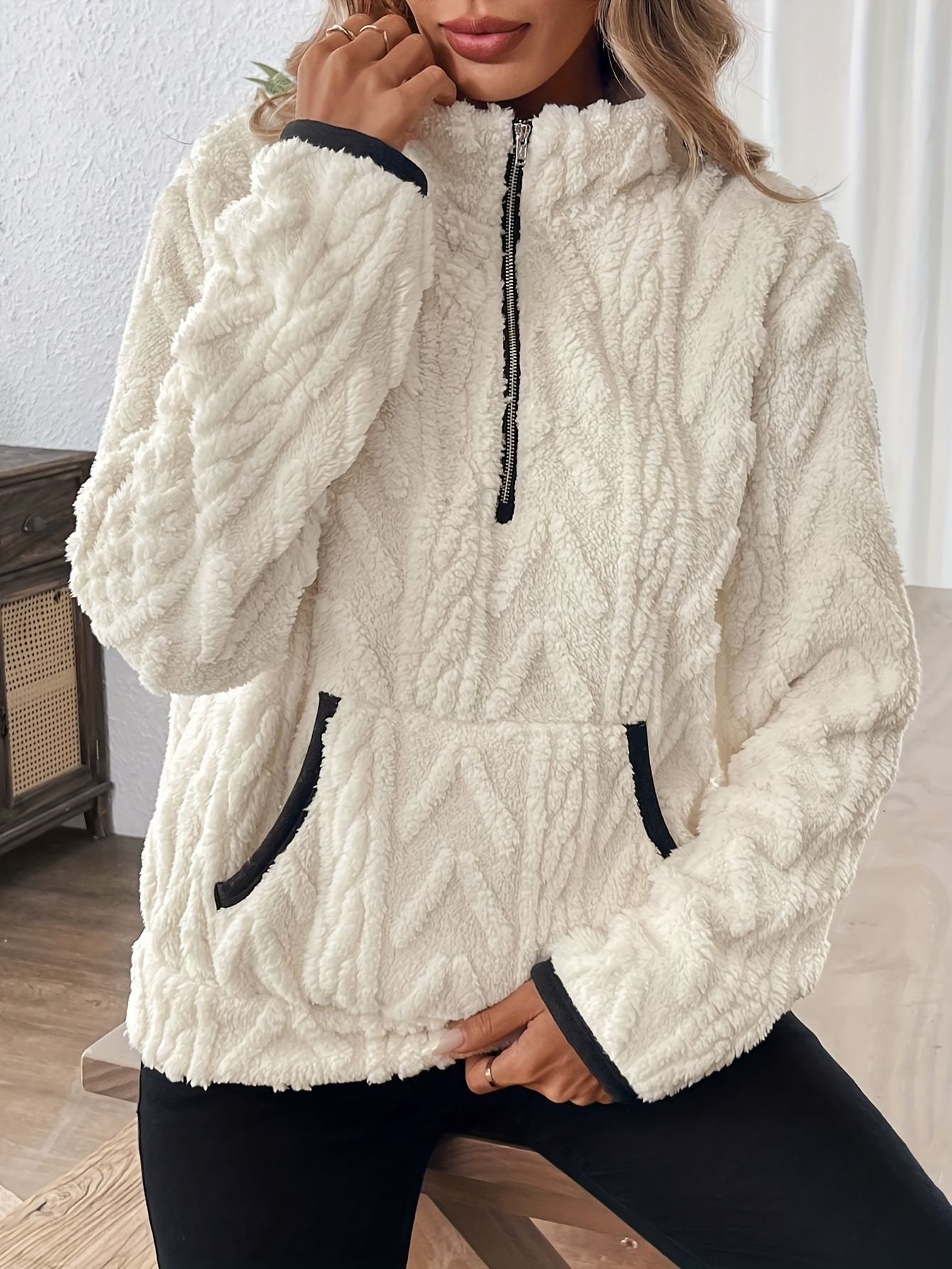 Women's Jacquard Fleece Half-Zip Lapel Sweatshirt