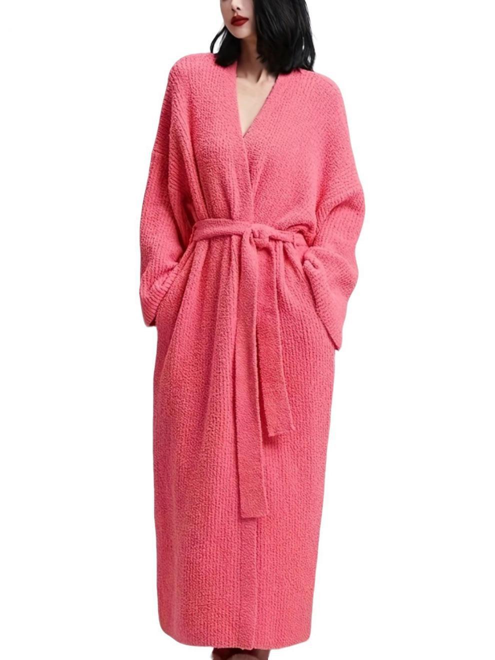 Extra-Thick Soft Fleece Bathrobe with Belt, Long Sleeve, One Size