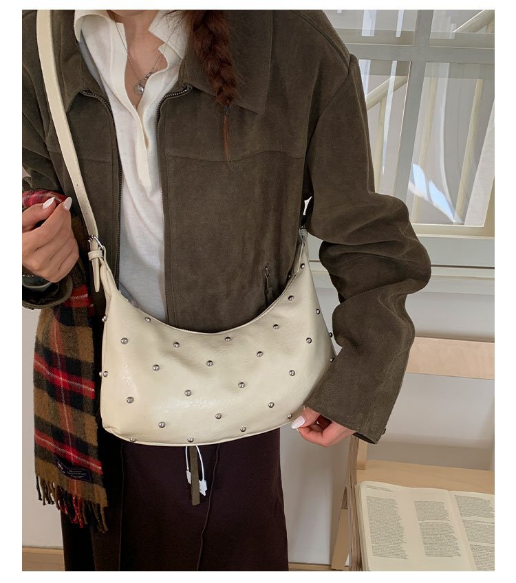 Vintage Rivet Detail PU Leather Crossbody Shoulder Bag