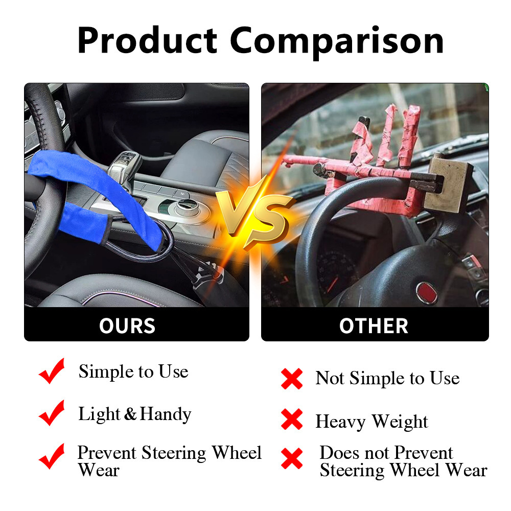 Retractable Car Steering Wheel Anti-Theft Cable Lock with Buckle