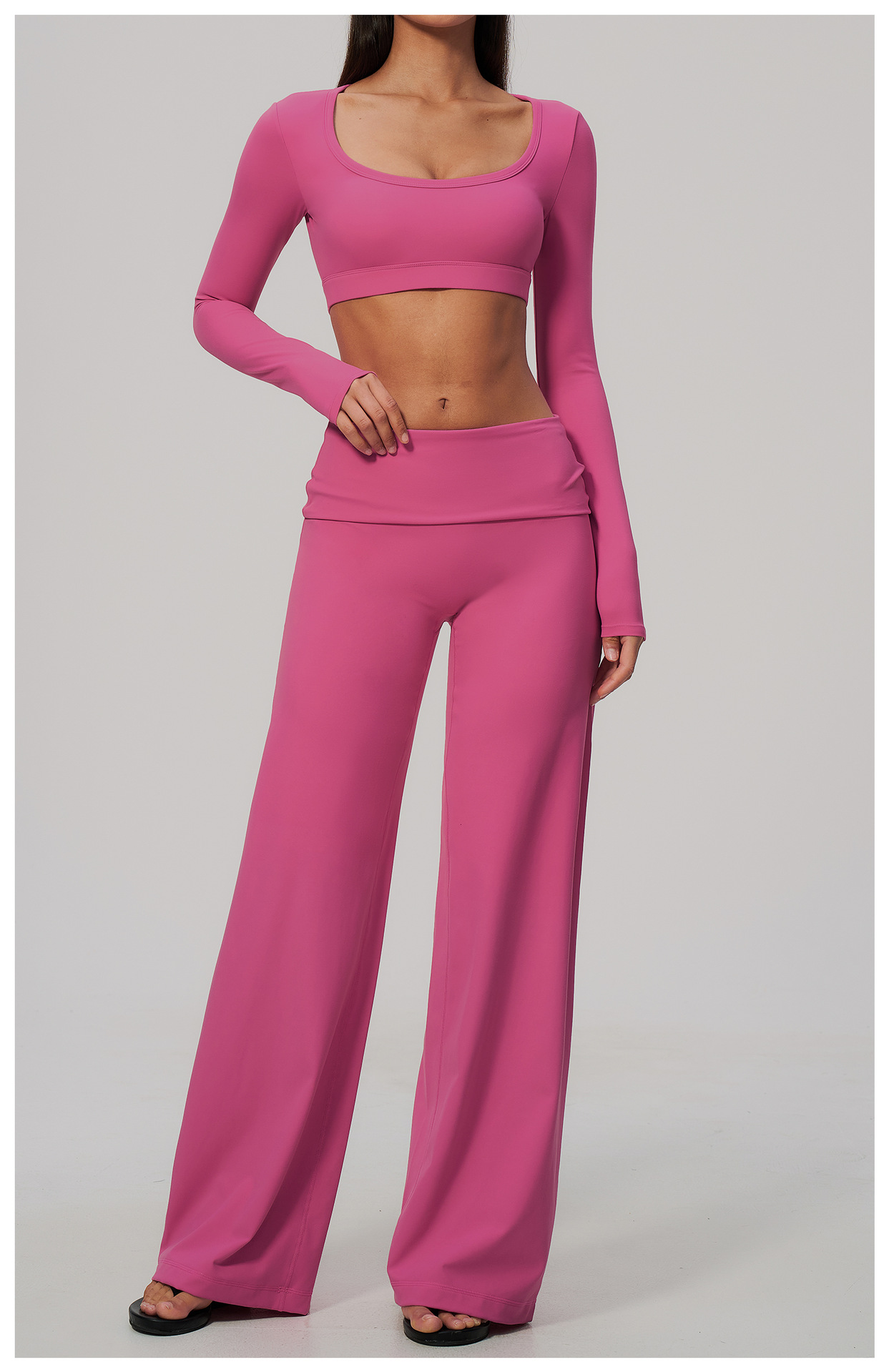 Women's Brushed Fold-Over Waist Wide-Leg Pants