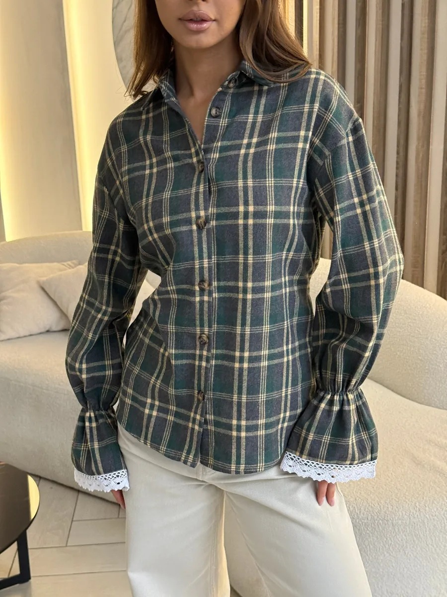 Women's Loose Long Sleeve Button-Up Shirt with Chest Pocket