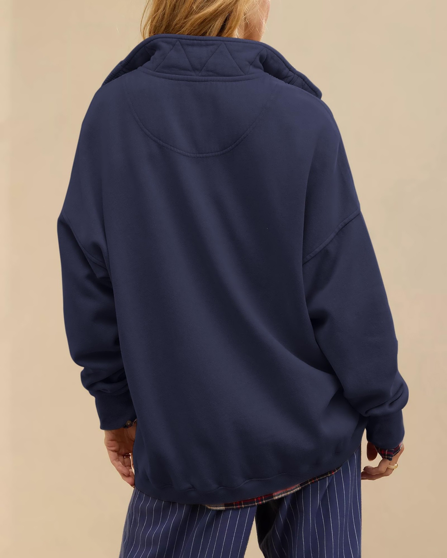 Casual Loose-Fit Long Sleeve Half-Button Pullover Sweatshirt