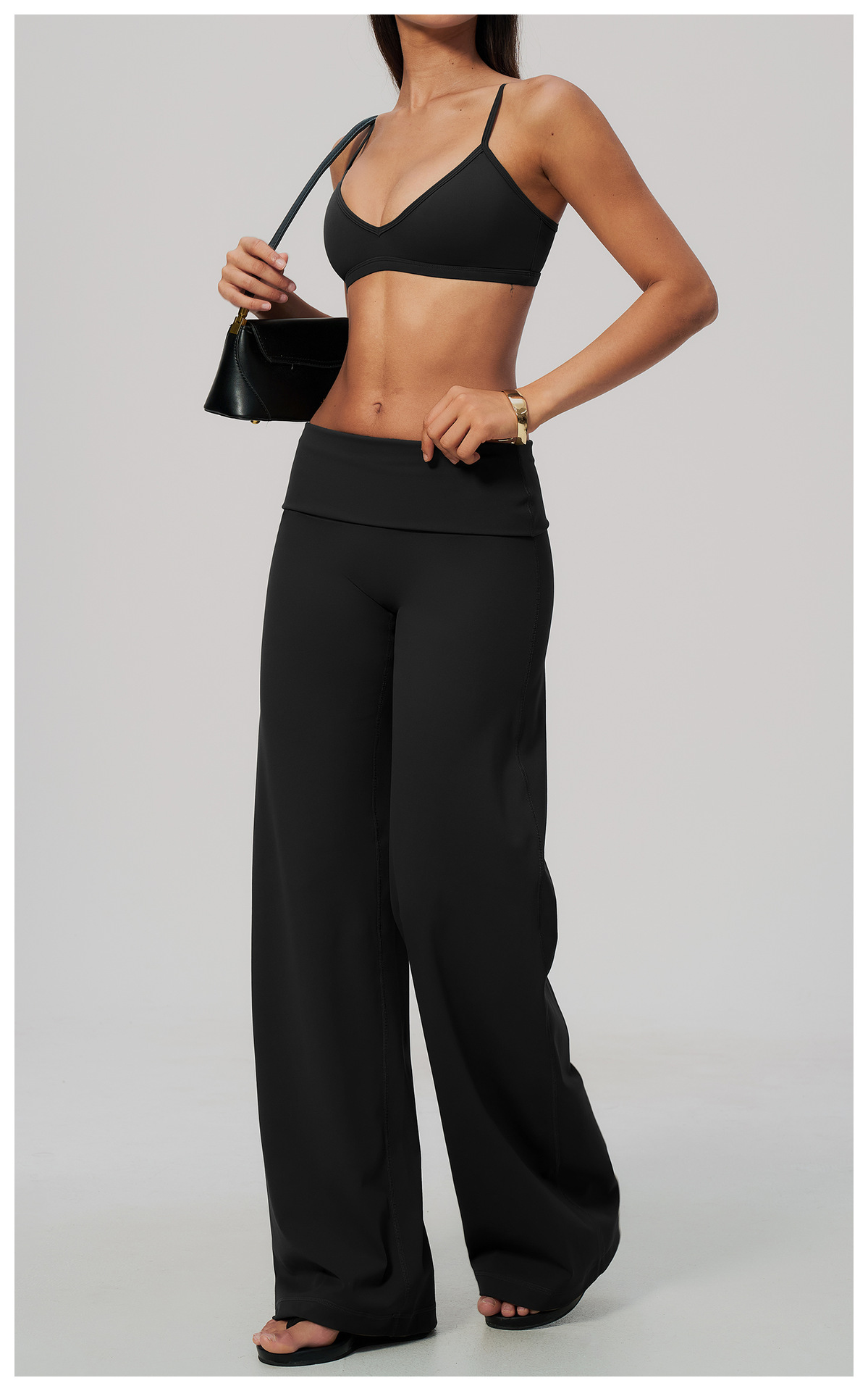 Women's Brushed Fold-Over Waist Wide-Leg Pants