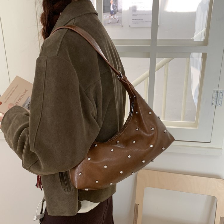 Vintage Rivet Detail PU Leather Crossbody Shoulder Bag