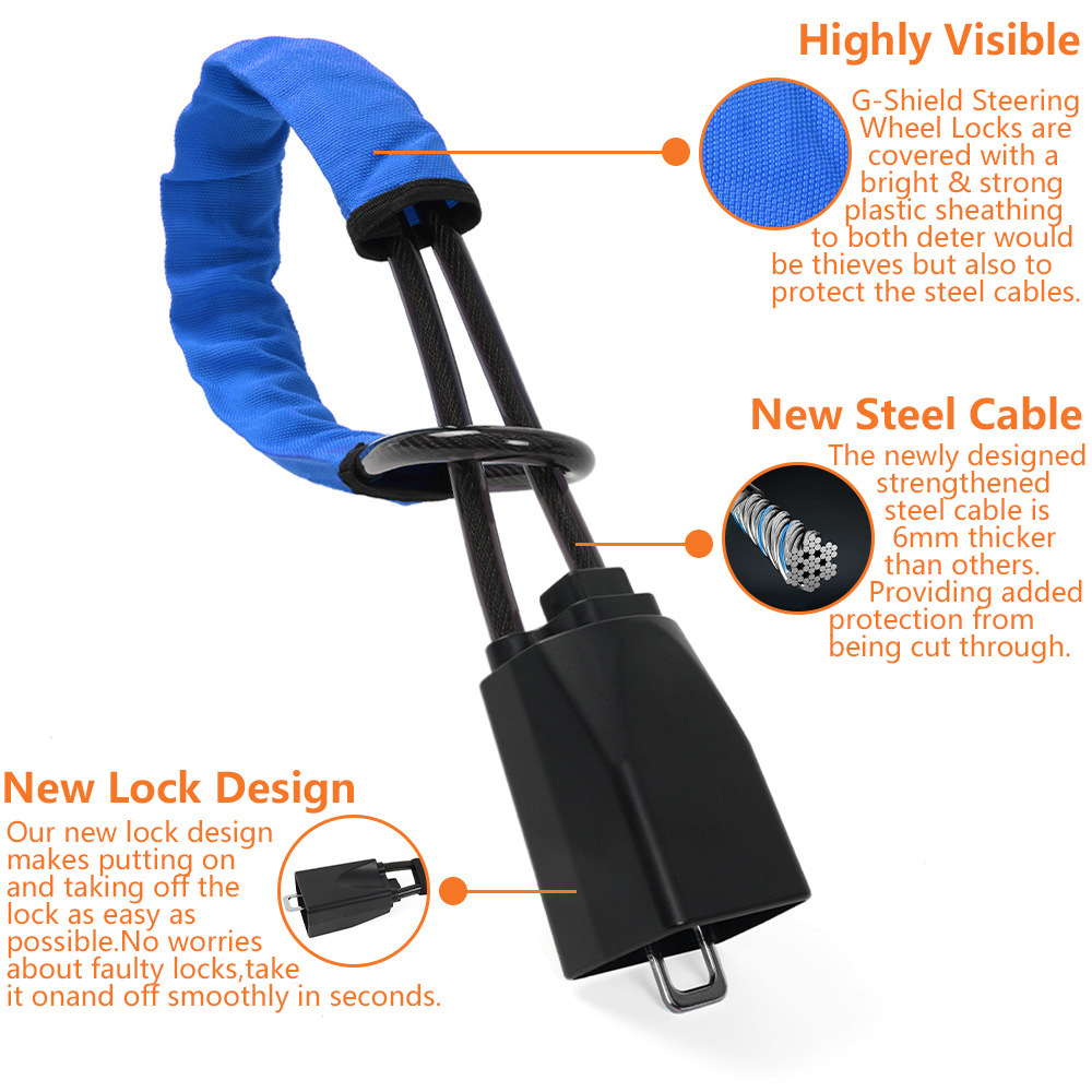 Retractable Car Steering Wheel Anti-Theft Cable Lock with Buckle