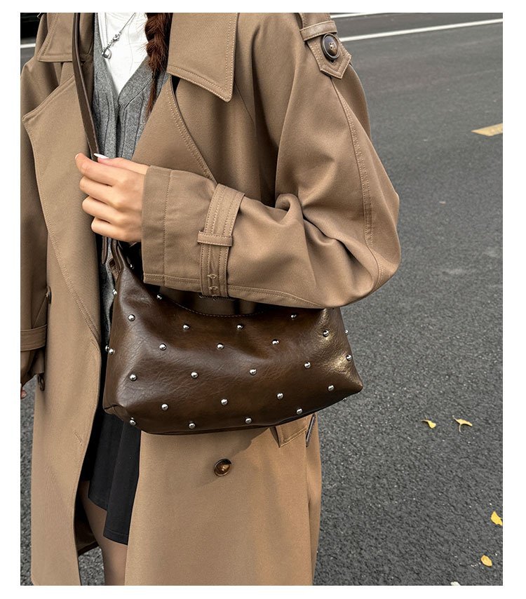 Vintage Rivet Detail PU Leather Crossbody Shoulder Bag