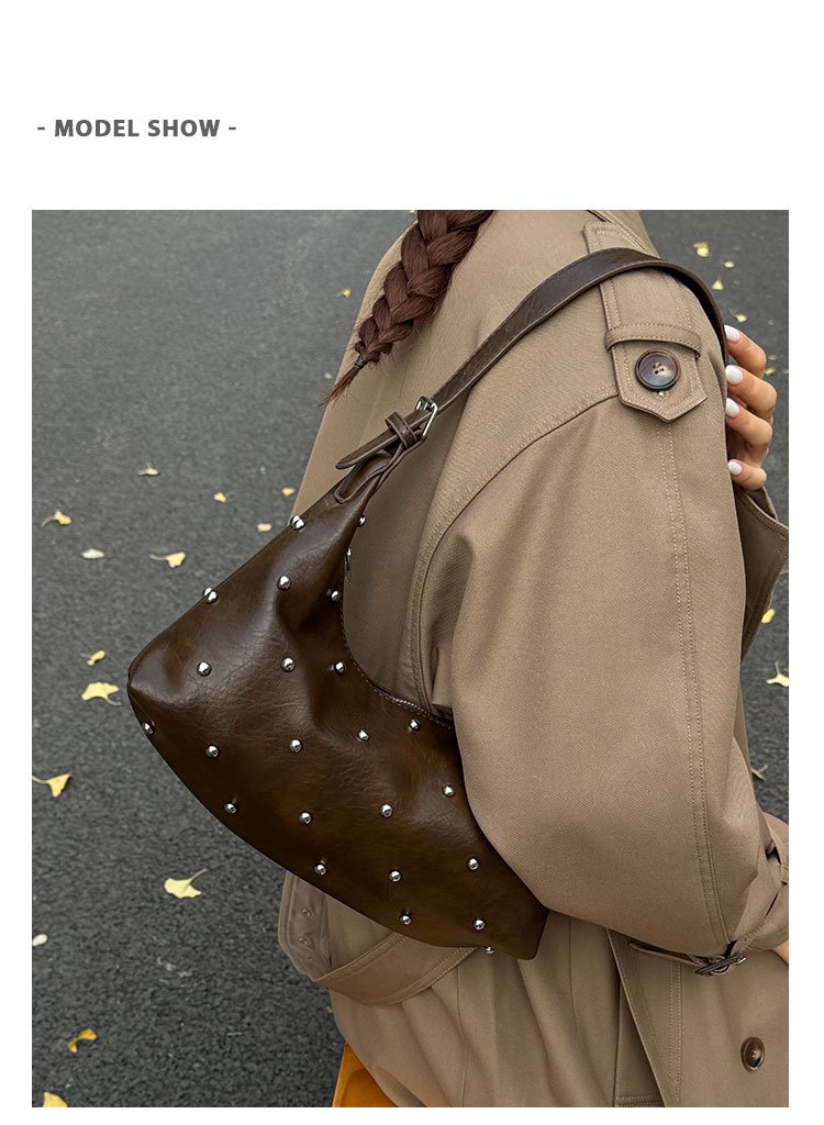 Vintage Rivet Detail PU Leather Crossbody Shoulder Bag
