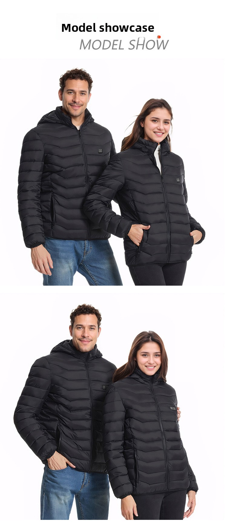 Unisex USB Heated Hooded Padded Jacket with 21 Heating Zones