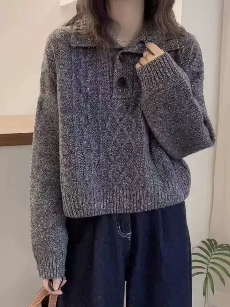 Women's Autumn Winter Thick Knit Jacquard Sweater Loose Casual Pullover Top