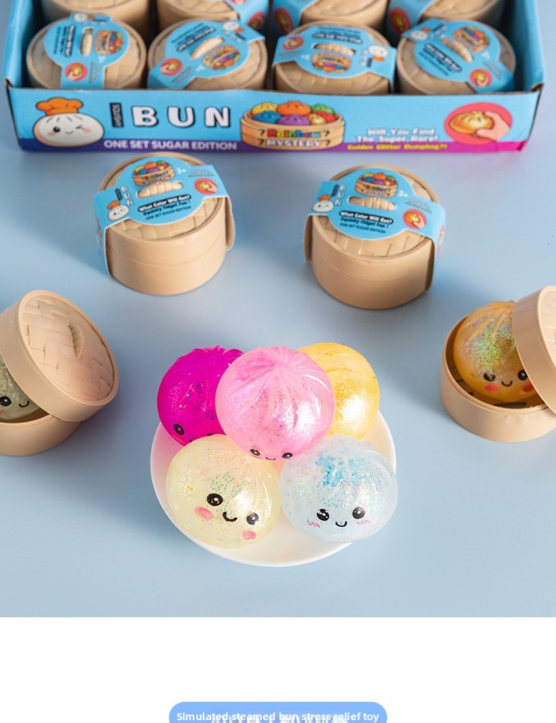 Cartoon Smiley Face Bun Shaped TPR Stress Relief Squishy Toy
