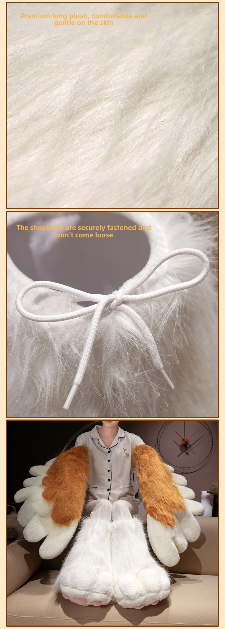 Kawaii Cat Paw Thickened Plush Winter Gloves and Wings Costume Accessories Set