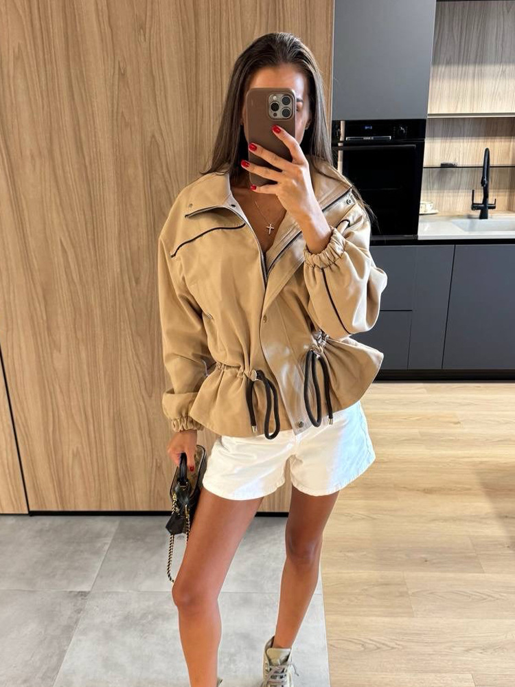 Waist-Cinching Long Sleeve Jacket
