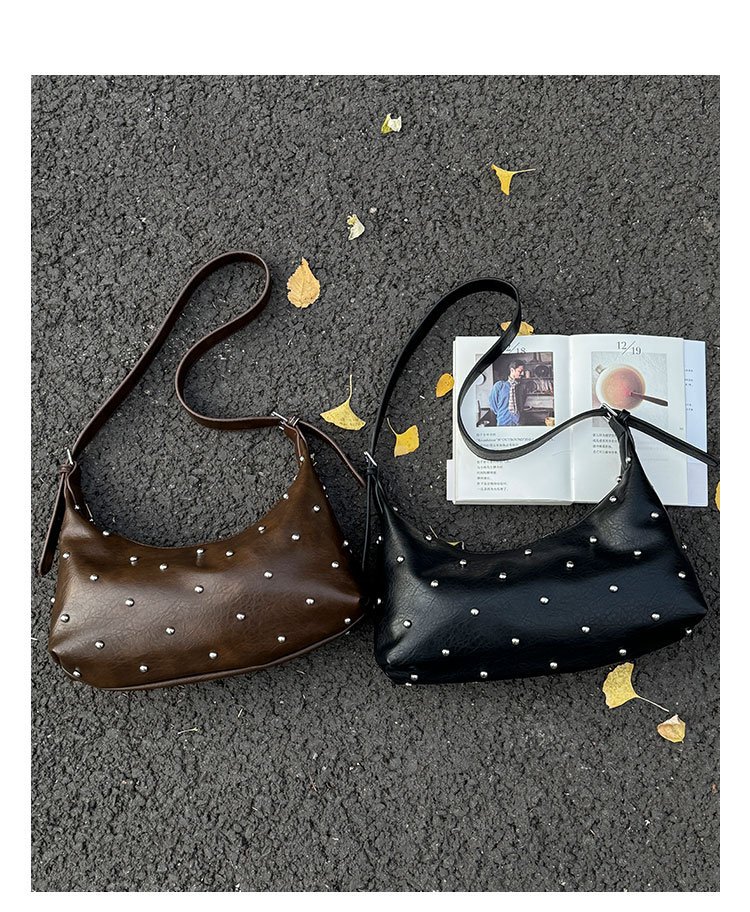 Vintage Rivet Detail PU Leather Crossbody Shoulder Bag